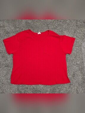 ANDREE BY UNIT Bright Red Ribbed Short Sleeve Pocket Tee 2X